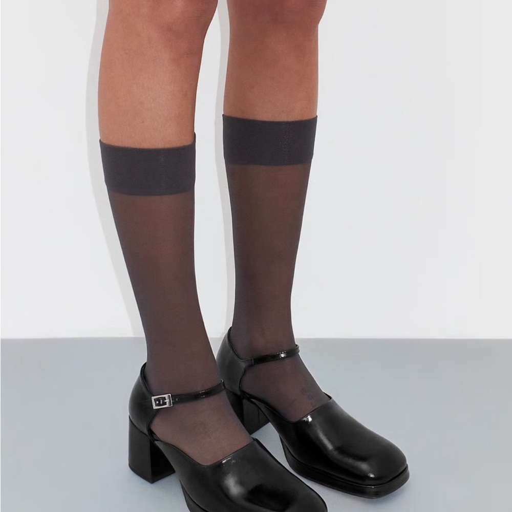 Miista Black Sheer Knee-High Socks